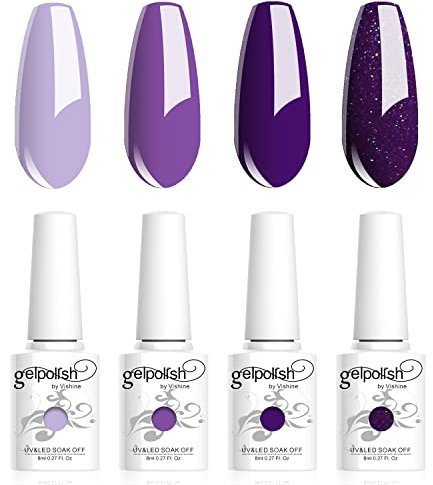 Vishine Vernis Gels Semi-Permanents, Lot de 4 Couleurs Violet Lavande Pourpre Pailleté Collection Nail Art Vernis à Ongles UV LED Gel Polish Varnish Manucure 8ml C017
