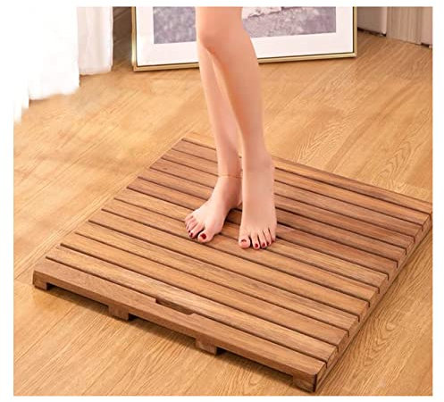 SHUITUKOUU Tapis De Bain en Bois,Caillebotis Bois,Tapis De Bain en Bambou, Tapis De Sol De Baignoire Étanche pour Salle De Bain À Domicile, Douche Extérieure, Personnalisable,75x85cm/30x33in