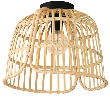 EGLO Deckenlampe Glyneath, natürliche Deckenleuchte im Boho Style | Natur Wohnzimmerlampe aus Rattan und Metall in schwarz, Deckenbeleuchtung mit E27 Fassung