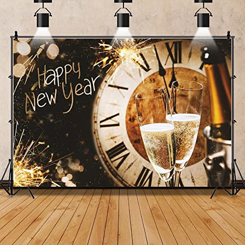 Glückliches Jahr Hintergrund Bier Gläser Uhr Feuerwerk Polka Dots Familie Party Decor Fotografie Hintergrund Foto Studio350x230cm