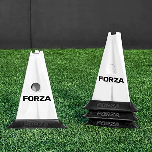 FORZA Pro Plots de Délimitation Tri [8 Couleurs] | Améliorez Vos Entraînements | Pack de 4 ou 8 avec Bases en Option (Blanc, Pack de 8 (avec Bases))