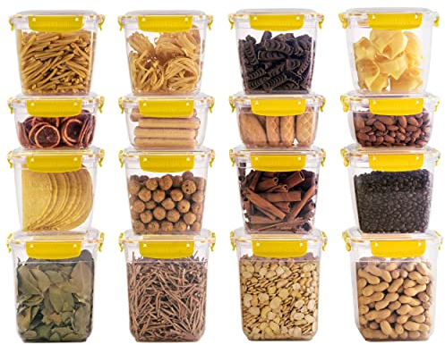 Uandu Lock & Fresh 16er Vorratsdosen set, frischhaltedosen mit deckel für lebensmittel, Mikrowellen-, und Gefriergeeignet, vorratsdosen mit deckel, aufbewahrungsbox küche, vorratsdosen luftdicht -Gelb