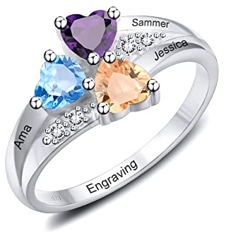 MunkiMix 925 Sterling Silber Ring Gravur 2/3/4 Namen Personalisierter Text mit Geburtssteinen für Frauen Valentinstag Muttertag Schmuck Geschenk