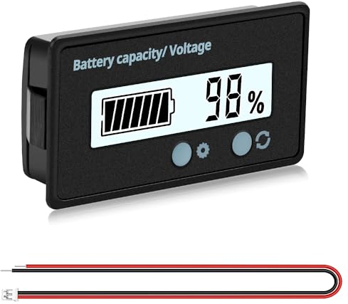 VooGenzek Compteur de Batterie CC, Moniteur de Voltmètre de Capacité de Batterie, Indicateur de Batterie d'acide de Plomb, Écran LCD DC 12V 24V 36V 48V 60V 72V (Lumière Blanche)