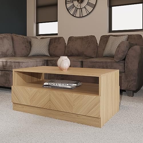 GFW Catania Floor Coffee Table & TV Unit Entertainment Room With Storage Space Wooden Oak Coffee Table Suitable For Living Room & Hallway & Bedroom Euro Oak Wood, D52.9 x H41.5 x W94cm
