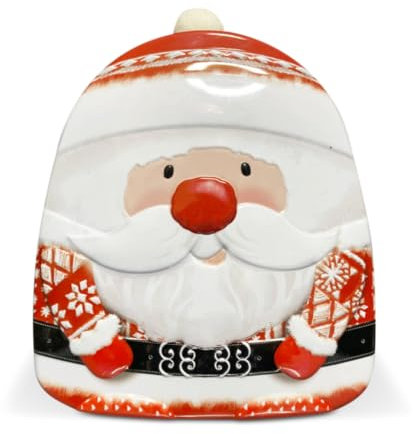 MediMuc Santa mit Mütze - wunderschöne kleine Gebäckdose - niedlicher Nikolaus- lebensmittelecht - Weihnachtsdose, Keksdose, Blechdose - Vol. 0,80l Maße: (L x B x H): 17,5 x 15,0 x 4,0cm