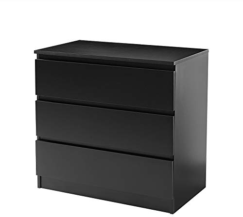 Panana Kommode Schrank für Dokumente, Aufbewahrungsschrank, Kleinigkeiten Ideal für Wohnzimmer, Schlafzimmer, Kinderzimmer, Jugendzimmer und Büro 3 geräumige Schubladen Nachttisch (Schwarz)