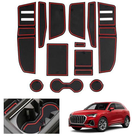 GAFAT Kompatibel mit Audi Q3 F3 2019-2024 Antirutschmatten, Q3 Sportback S-Line RS Gummimatten rutschfest Non-Slip, Mittelkonsole Türnaht Matten, Q3 F3 Zubehör (Rot)