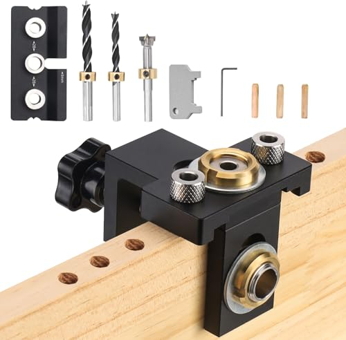 Ampvolts 3 in 1 Dima per Fori a Tasca - Dima per Spinatura Legno, Kit di Guida per Trapano da 8/10/15mm con Clip di Posizionamento Regolabile, Utensili per Fori di Falegnameria
