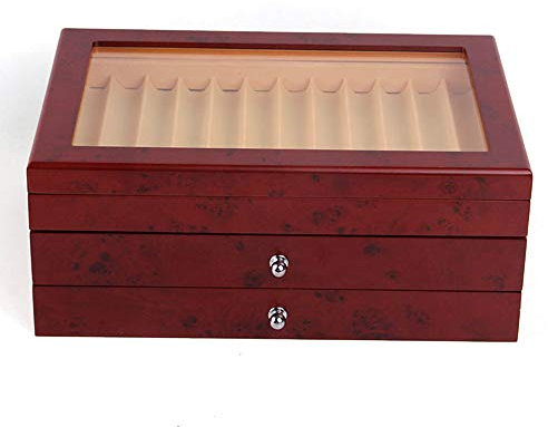 Organizer aus Holz für Füllfederhalter, Geschenkbox zur Aufbewahrung von Shop Home Collection Display, Stifthalterbox zur Anzeige und Organisation von Stiften (Rot, 34 Raster)