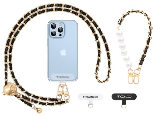 MoKo Handykette Universal, Verstellbar Schlüsselband mit Handschlaufe, Handyband Handy Lanyard für iPhone, Samsung & meisten Smartphones, Handy Umhängeband×1, Handschlaufe×1, Lanyard-Patch×2, Schwarz