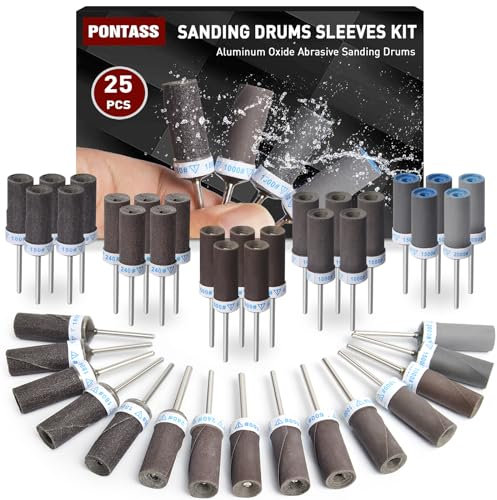 25 Stück Schleifhülsen Satz für Dremel Rotationswerkzeug mit 3mm Schaft 180/240/600/1000/1500/2000 Korn Schleifaufsätze, Schleifwalzen für Schleifen & Rosten Metallkante-Abreiben Stein Holz Schleifen