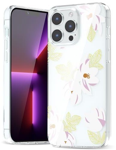Svanove for iPhone 13 Pro Case Flower, Girly Cute Clear Floral Aesthetic Design, Slim Thin Transparent Hard Shell Plastic Phone Case for Women Girls, Trendy Elegant Pattern, White Hibiscus
