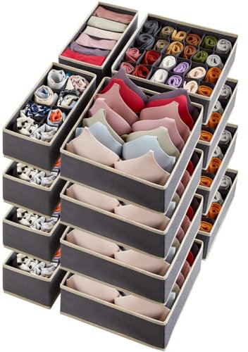 Lifewit Schrank Schublade Organizer Teiler für Unterwäsche, 16 Stücke, faltbare Kommode Organizer und Aufbewahrungsbehälter zur Aufbewahrung von Dessous, BHs, Unterwäsche, Grau