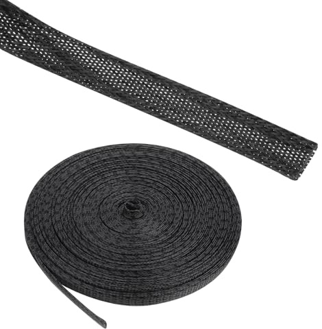 Rebower 100ft Pet Gainable Tresse Electrique 3/8 Pouce, Tresse Pet pour Gaine De Cable Gestion des Cordons [pour Audio Video Bureau Maison Protecteur De Cordons]-Noir