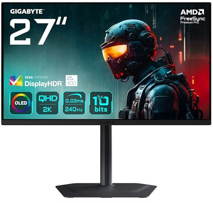 Gigabyte MO27Q2 27 Monitor Gaming OLED QHD - 2560 x 1440, 240Hz, 0.03ms, 250 CD/m², Display HDR True Black 400, HDMI 2.1, DisplayPort 1.4