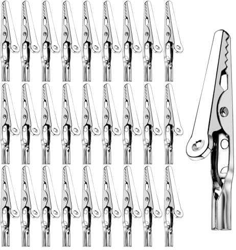 70 PCS Alligator Clips Kit 50mm Silver Crocodile Clips Metal Electrical Test Cable Croc Clips Spring Clamps for Laboratory and Electrical Test Work