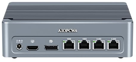 AIOPCWA Mini PC Core i3 N305 10Gbit Firewall Appliance, 2 Port 10GbE RJ45 Mini Computer with 2 x 2.5GbE i226-V LAN, Micro PC Server DDR5 NO RAM/SSD/OS, USB-C, 2-NVMe, 3-Display