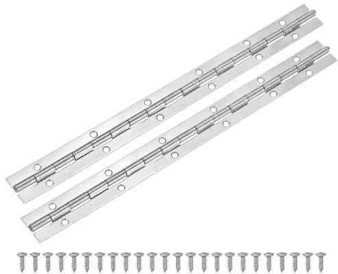 M METERXITY 2-Pack Piano Hinges, 16 Inch / 400mm Stainless Steel Continuous Piano Hinge with Holes and Screws for Cabinets Door/Storage Box [1.2X 0.06/ 30x1.5mm Open Width Thick, Silver Tone]