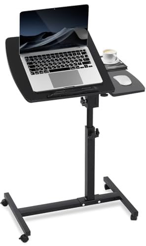 Height Adjustable Rolling Laptop Desk, Overbed Table with 2 Tilting Desktops, Mobile Standing Desk Sofa Side Table for Home, Office, Hospital