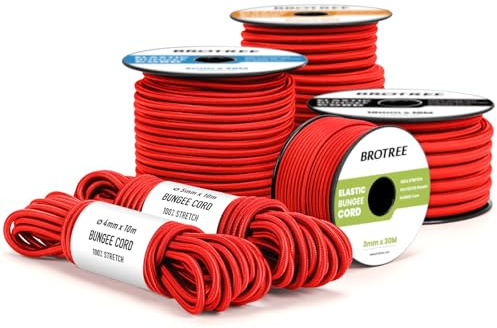 Brotree Bungee Cord Elastic Shock Cord 5mm x 20m Bungee Rope Heavy Duty for Trailer, Tarpaulin, Tent Pole, Kayak and Backpack - Red