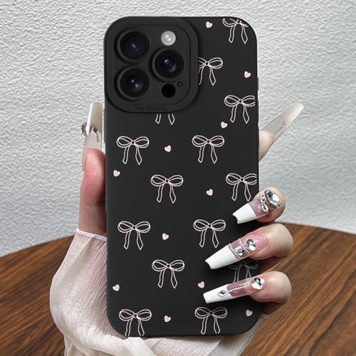 Potok Compatible for iPhone 16 Pro Max Case,Cute Pink Bows Pattern Black Design for Girls Women, Slim Stylish Durable TPU Protective Case for iPhone 16 Pro Max