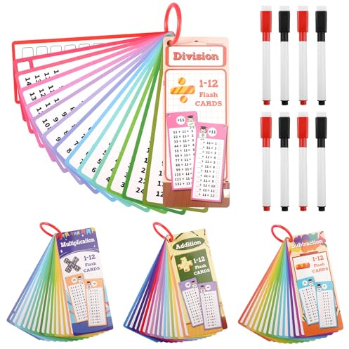1x1 Lernkarten Mathematik für Multiplikation für Schule, Zuhause, 60 Blatt | 4 Bücher Mathekarten Lernkarten Kinder, 1x1 Lernen Spiel, Einmaleins Lernen mit 8 Löschbaren Stiften und 4 Ringe