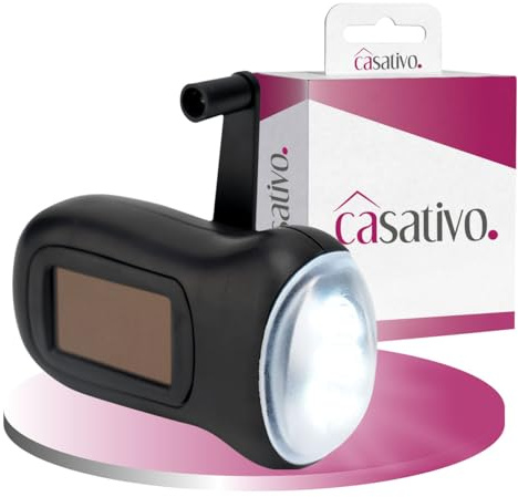 Casativo Praktische LED-Dynamo-Taschenlampe mit Handkurbel und Solarpanel, 3 High Power LEDs, 20 lm, Li-Ion-Akku, ideal bei Camping, Reisen, Outdoor
