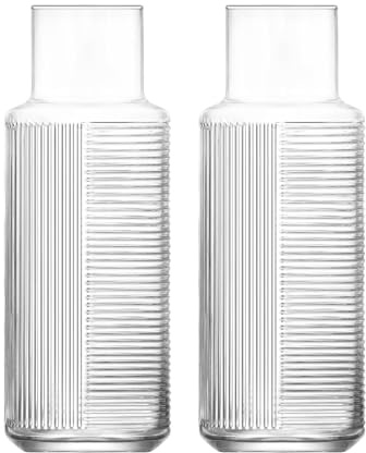 LAV 1.2L Helen Glass Carafes - 2X Water Wine Juice Fridge Storage Pitcher Jug Set | Bedside Laundry Dispenser Bottle Jar