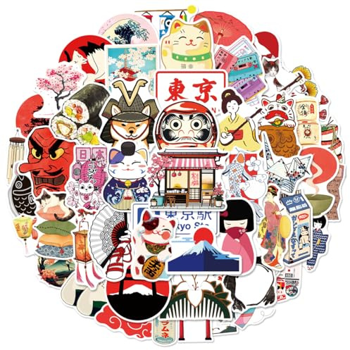 50Stück Japanese Culture Aufkleber für Motorrad,Laptop,Fahrrad,Auto,Kühlschrank,Skateboard,Aesthetic Cartoon Japan Stil Wasserdichte Vinyl Sticker,Teenager Erwachsene Geschenk,Kawaii Graffiti Sticker