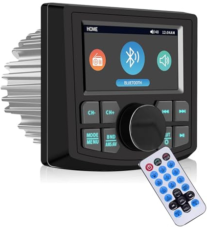 yuhlkopm Radio MP5 Marine pour VTT/Quad/UTV, Bluetooth, étanche, AM, écran 3 Pouces, RDS, RZR, Spa, AU-X, Lecteur multimédia vidéo, Son FM, sans RVB