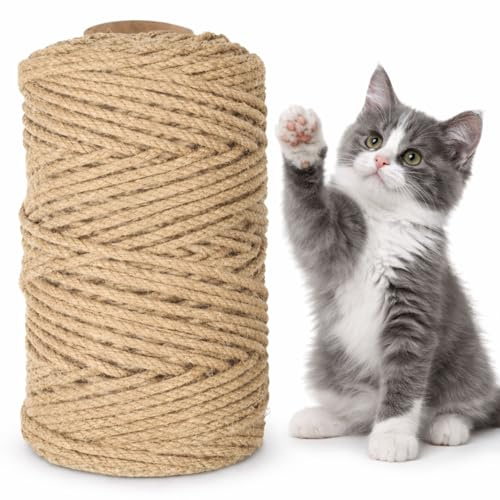 Sythrix Sisal Rope 6mm x 50m Natural, Scratching Post Rope for Cat Trees and Scratching Posts, DIY Repair or Refurbish, Durable and Robust for Indoor Outdoor Cat Furniture Projects