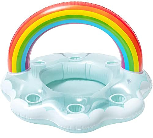 Rcniso Flotteur de Boisson Porte-Boisson Flottant Gonflable en PVC Arc-en-Ciel Multi-Trous, Flotteur de, Dessous de Verre Gonflable, Support de Téléphone pour Fruits et Vin pour Fête à la Piscine