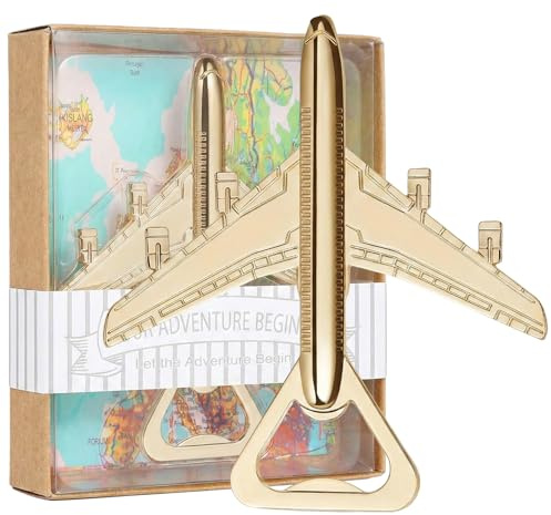 BAUCH Flugzeug Flaschenöffner, 1 Stk, goldfarbenes Metalldesign, im Geschenkkarton verpackt – ideal als Geschenk für Piloten, Flugbegeisterte, Reisende oder als Hochzeits- & Geburtstagsgeschenk