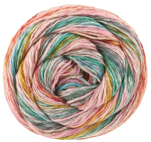 LANA GROSSA Gomitolo California | Strukturiertes Baumwoll-Leinengarn mit Hanffasern und farbenfrohen Effektstreifen-Druck aus dem Knäuel | 100g Wolle zum Stricken & Häkeln | 300m Garn FB 3041