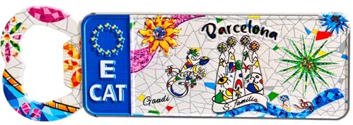Dekorativer Magnet Barcelona | Gaudí-Mosaik-Design | Original-Souvenir aus Spanien | Kühlschrankmagnet mit Flaschenöffner | Reiseerinnerung S. Familie & Park Güell | Trencadís Geschenk