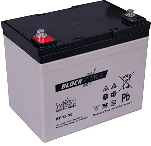 intAct Block-Power AGM Batterie 12V 35Ah - auslaufsicher und wartungsfrei - vielseitige AGM Versorgungsbatterie - für Freizeitbereich, Notstromanlagen, Sicherheitssysteme - Maße (LxBxH): 195x130x167mm