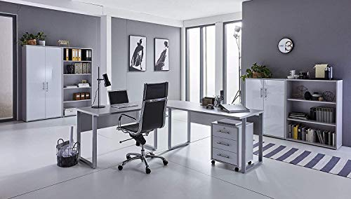 Büromöbel Arbeitszimmer komplett Set Office Edition (Set 1) in Lichtgrau/Weiß matt