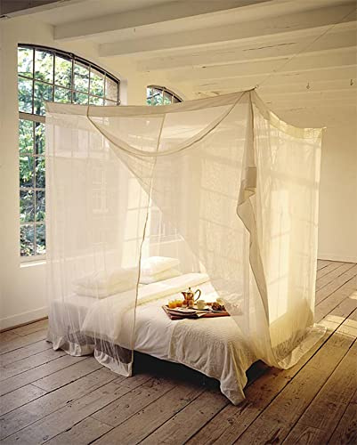 Moustiquaire de lit rectangulaire KLAMBOE ® Filet Anti-Insectes Haut de Gamme Fait Main - 210cm x 240cm x 235cm - King Size Grand - Ecru