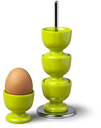 Zeal Lot de 4 coquetiers empilables G277L avec support de rangement chromé et support de transport, mélamine, citron vert