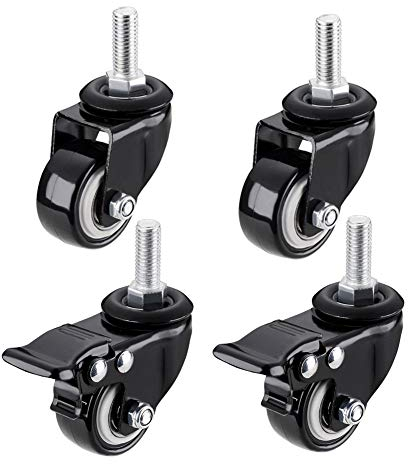 Möbelrollen Gewinde M8 / M10 / M12 2 Zoll 200 Kg Stielrollen Mit Bremse Leise Schwerlast Universal- Schwenken Industriell Wagen Ersatz Lenkrollen Zum Tabelle Stuhl Blumenstand 4 Packungen