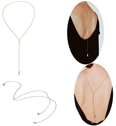YouU 2 Pcs Pearl Backdrop Necklace Simple Back Chain Necklace for Wedding Back Y Necklace Jewelry with Box