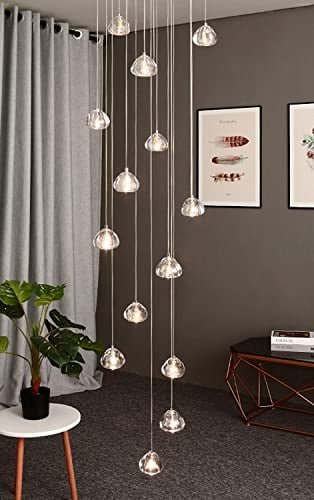 H.W.S LED Moderne Pendelleuchte esstisch Pendellampe Villa Kronleuchter Höheverstellbar Hängeleuchte aus Glas Küchen Flurlampe Kristall Treppenhaus (Runde, 14-flammig)