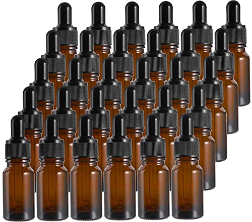 Lawei 30 Pack Dropping Bottles Glass Bottle Amber Dropper with Glass Pipettes for Essential Oil - 10ml