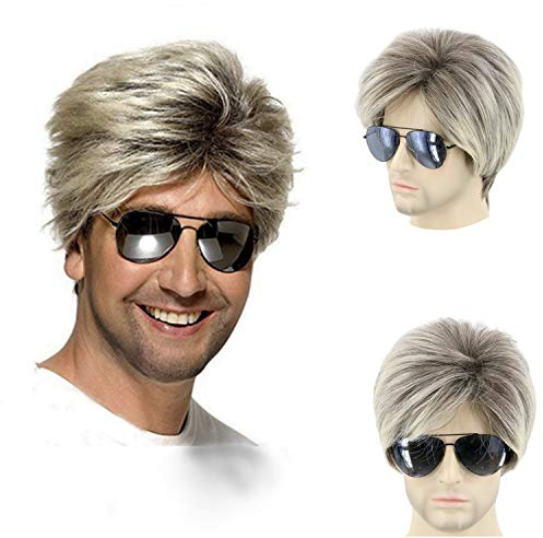 Topcosplay Blond Perücke für Herren Gemischt Braun Haar Kurz Männer Perücke für Halloween Kostüm (Blond)