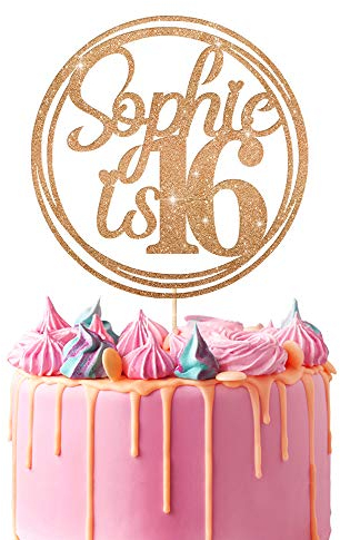 Personalised Birthday Cake Topper | Customized with Any Name Any Age 16 18 21 40 60 Party Cake Decoration | Double Sided Glitter Card | Rose Gold