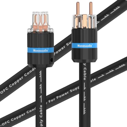 Monosaudio P901 HiFi Stromkabel 1,5M 4.5Sq Kupferabschirmung, 2 polig OFC High End Netzkabel AC Audiophil Kaltgerätekabel, EU Schuko+IEC C15 Buchsestecker für DVD/Verstärker/Decoder/Subwoofer/AMP