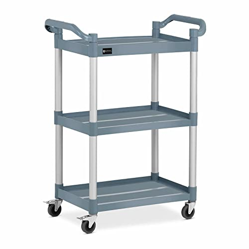 Royal Catering RC-PSTG3800 Servierwagen Teewagen Küchenwagen Gastro 3 Borde 4 Räder bis 90 kg 63 x 40 cm 90 grau