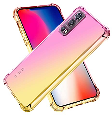 LINER Hülle für vivo Y72 5G/vivo Y52 5G Hülle, Farbverlauf Ultradünne TPU Handyhülle, Bunt Transparent Sanft Silikon Bumper Case Stoßfeste Schutzhülle mit Vier Ecken Verstärken, Rosa/Gold