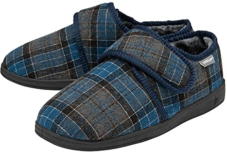 DUNLOP Mens Rip Tape Fastening Slippers Easy Close Size UK 7-12 | Comfy Memory Foam Hard Wearing Sole House Shoes